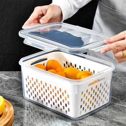 Refrigerator Storage Box – Fridge Organizer for Fresh Vegetables and Fruits, Drain Basket Storage Containers for Kitchen