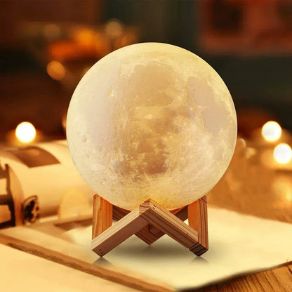 8cm Moon Lamp LED Night Light – Battery Powered with Stand, Starry Bedroom Decor and Kids Gift