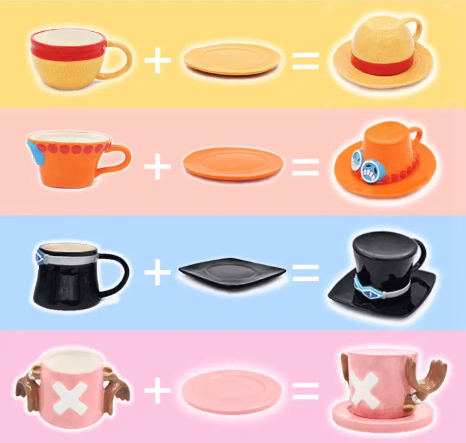 Anime Cosplay Ceramic Mug – Luffy, Ace & Sabo Three Brothers Hat-Shaped Coffee Cup for Parties
