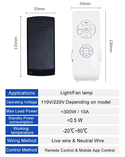 Tuya WiFi Smart Ceiling Fan Light Kit – Remote & App Control, Adjustable Speed, Alexa & Google Home Compatible
