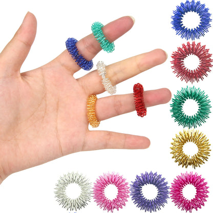 5–15pcs Spiky Acupressure Finger Rings – Sensory Stress Relief Massager Fidget Toys for Teens & Adults