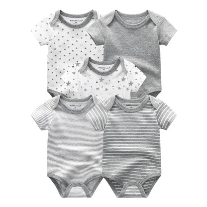5PCS Newborn Baby Bodysuit Set - Soft Cotton Unisex Baby Clothes with Cartoon Print for Boys & Girls