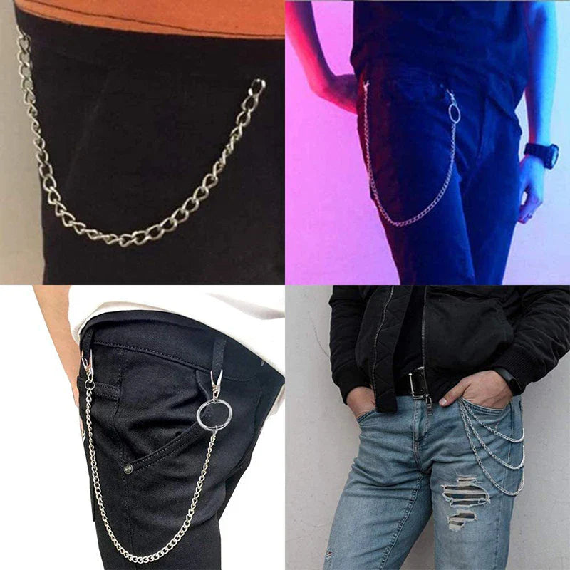 Punk Street Moon & Star Keychain – Goth Skull Rivet Waist Chain for Jeans, Unisex Rock Accessories