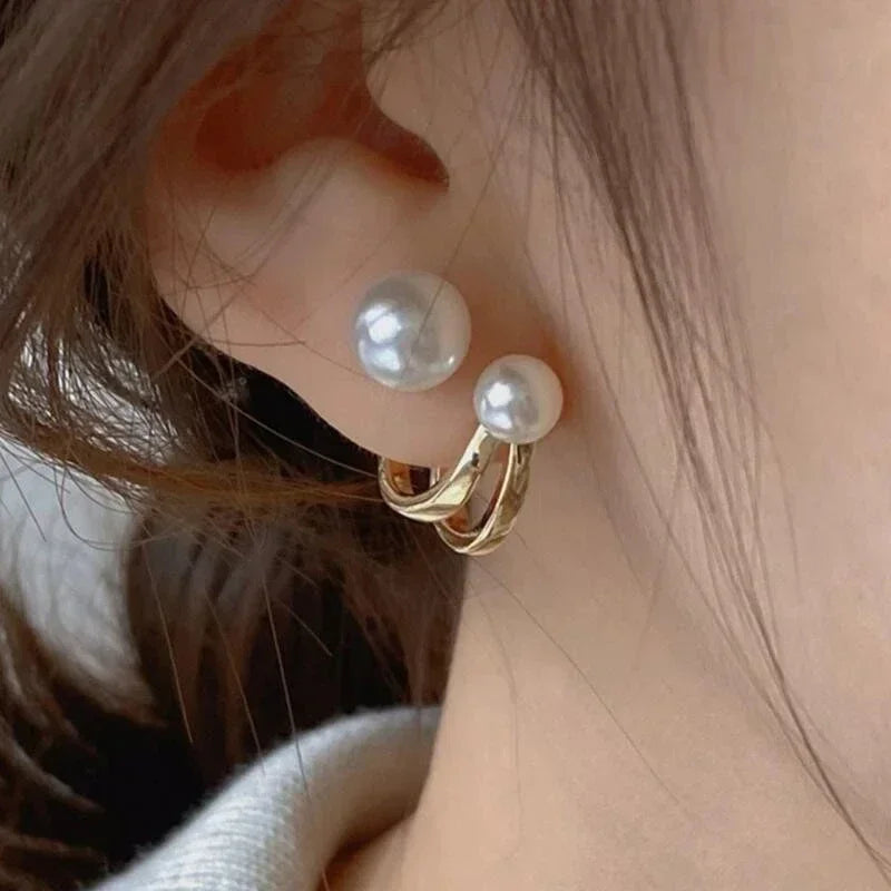 Korean Vintage Pearl & Crystal Earrings for Women — Luxury Zircon Flower, Butterfly & Leaf Stud Jewelry