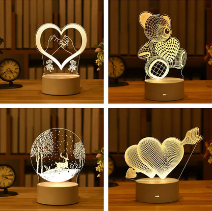 2024 Valentine's Day 3D Love Lamp: Acrylic Bear and Rose LED Night Light, Perfect Gift for Kids' Birthdays, Rabbit Easter Decor, and Wedding Decoration