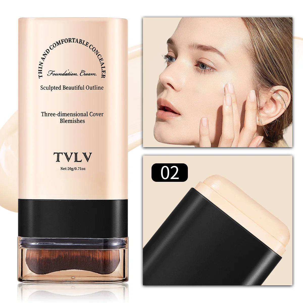 TVLV Eraser Foundation Stick with Brush – 20g Brightening Liquid Foundation & Long-Lasting Concealer