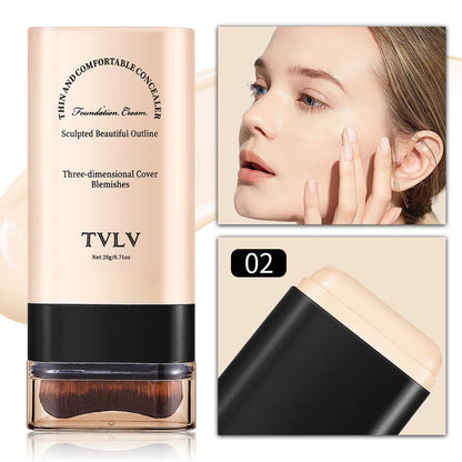 TVLV Eraser Foundation Stick with Brush – 20g Brightening Liquid Foundation & Long-Lasting Concealer