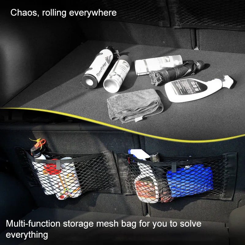 Universal Car Back Rear Trunk Organizer | Elastic Mesh Seat Net with Magic Sticker | Convenient Storage Bag Pocket for Auto Organization