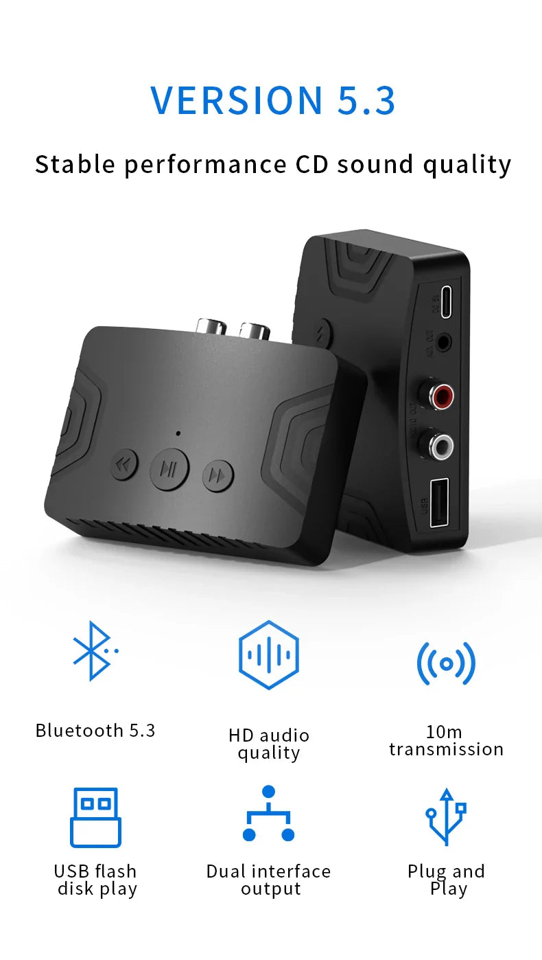 Bluetooth 5.3 Audio Receiver – 3.5mm AUX, RCA & USB Wireless Music Adapter for Car & Speaker