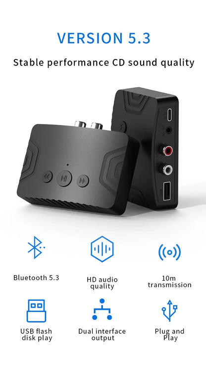 Bluetooth 5.3 Audio Receiver – 3.5mm AUX, RCA & USB Wireless Music Adapter for Car & Speaker