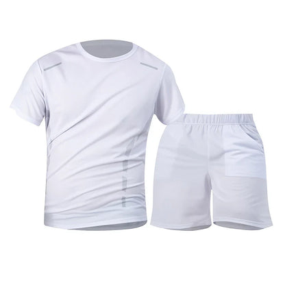 Men’s 2-Piece Summer Sports Set – Quick-Dry Breathable Short Sleeve T-Shirt & Pocket Running Shorts