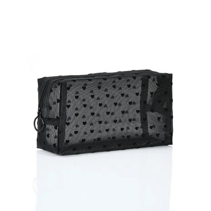 Nylon Mesh Heart-Shaped Cosmetic Bag — Zipper Toiletry & Makeup Organizer Pouch for Women, Multifunctional Lipstick, Key, and Coin Purse