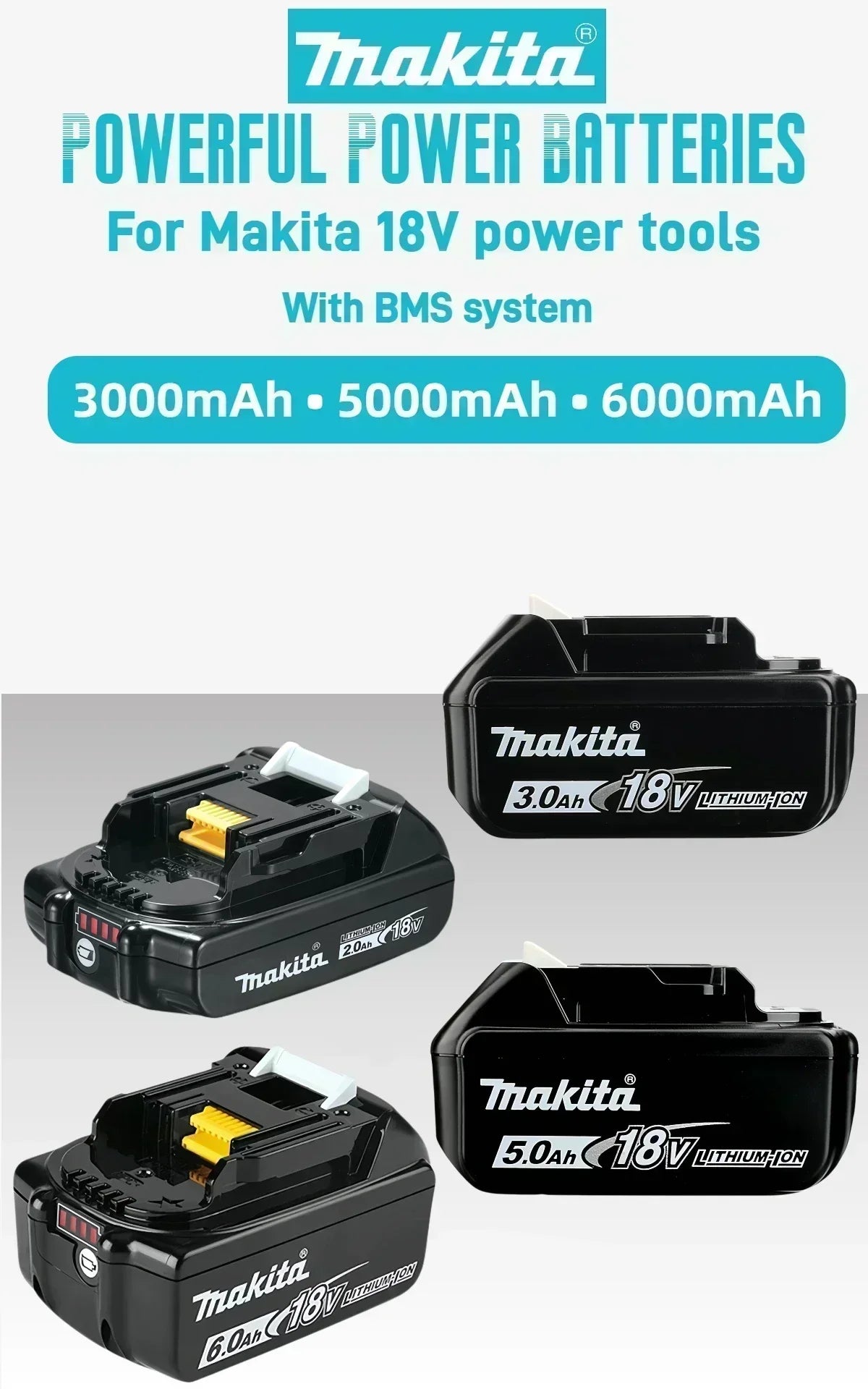 100% Original Makita 18V Lithium Battery – 6Ah/5Ah/3Ah Compatible with DTW700, DDF487, DTD173, DGA404, HR140D, DJV182 Tools