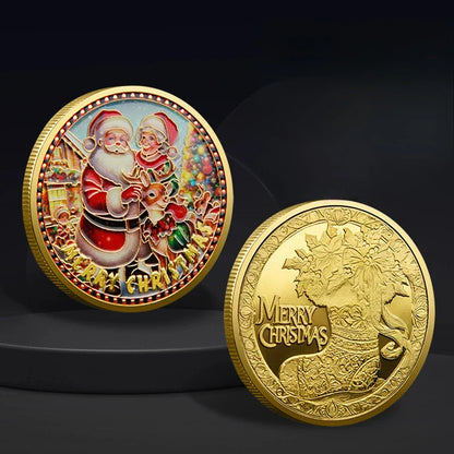 Christmas Commemorative Coin – Santa Claus Carriage & Boots Lucky Holiday Collectible Badge
