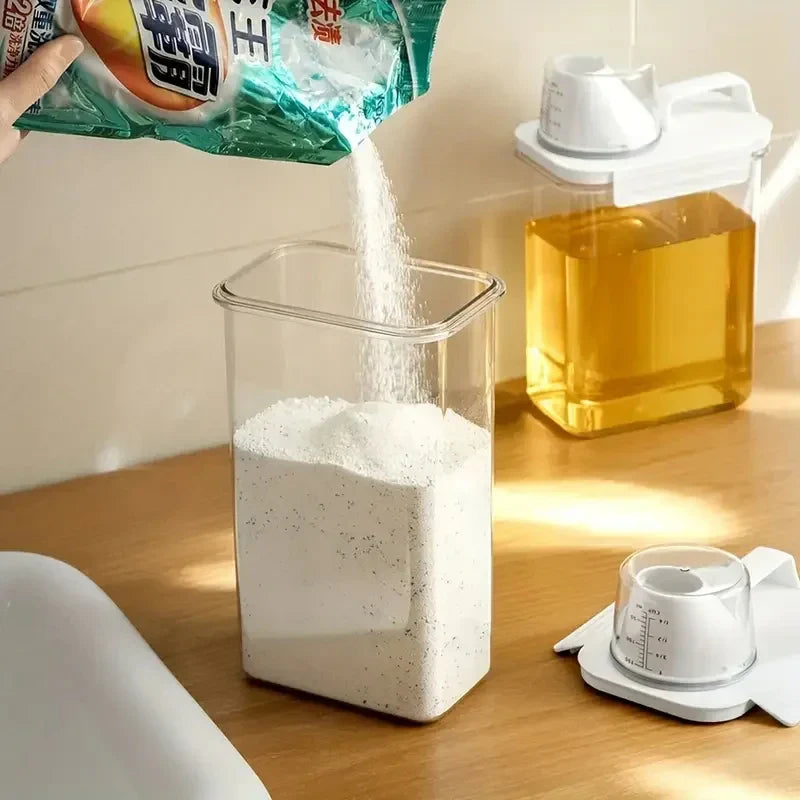 Airtight Laundry Detergent Dispenser – Clear Powder & Liquid Storage Container with Lid Jar