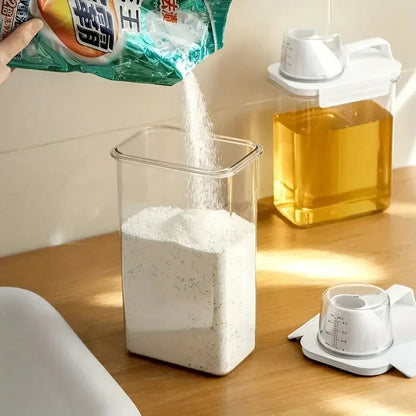 Airtight Laundry Detergent Dispenser – Clear Powder & Liquid Storage Container with Lid Jar