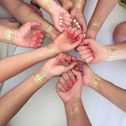 Waterproof Gold Foil Temporary Tattoo Stickers – Crown & Ring Bridal Party Body Art Decals