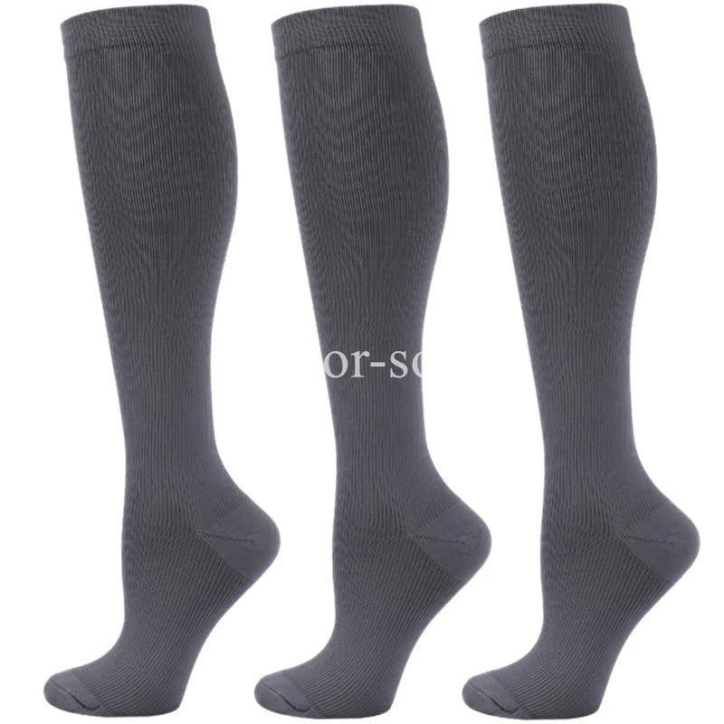 3 Pairs Knee High Compression Socks – Anti-Fatigue Support Stockings for Varicose Veins, Pain Relief & Sports Recovery (Men & Women)