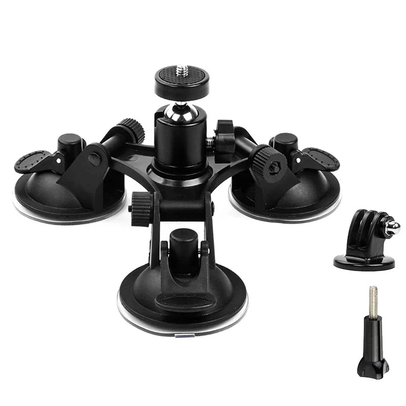 Suction Cup Car Mount with Tripod Adapter — Phone & GoPro Holder for Action Cameras
