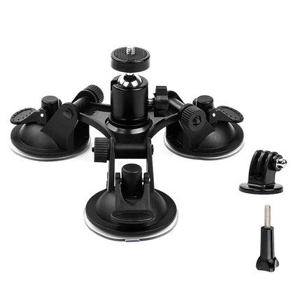 Suction Cup Car Mount with Tripod Adapter — Phone & GoPro Holder for Action Cameras
