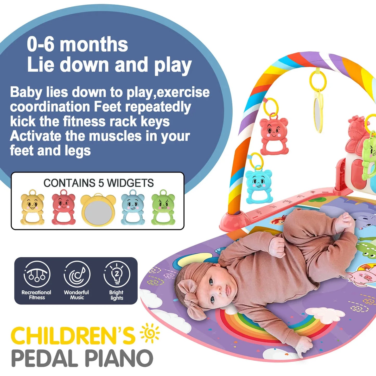 Children’s Pedal Piano — Early Education Music Toy with Light-Up Crawling Mat for Baby Music & Fitness