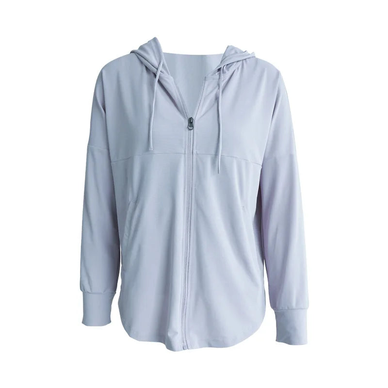 Women’s Lightweight Zip Up Yoga Hoodie Jacket – Long Sleeve Summer Sun Protection Sports Running Workout Activewear Cover-Up