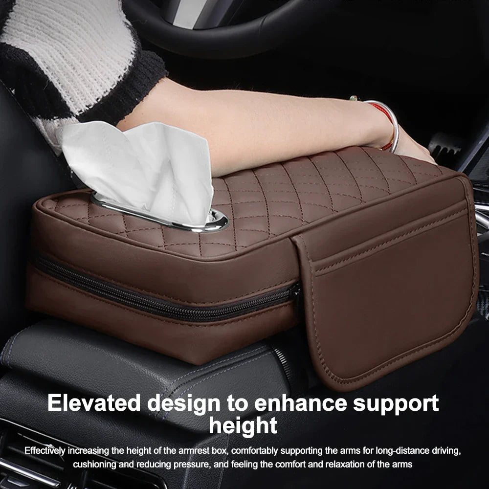 Car Center Console Protector Mat – Thick Memory Foam Armrest Cushion with Tissue Storage Pocket