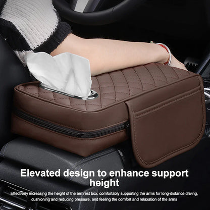 Car Center Console Protector Mat – Thick Memory Foam Armrest Cushion with Tissue Storage Pocket