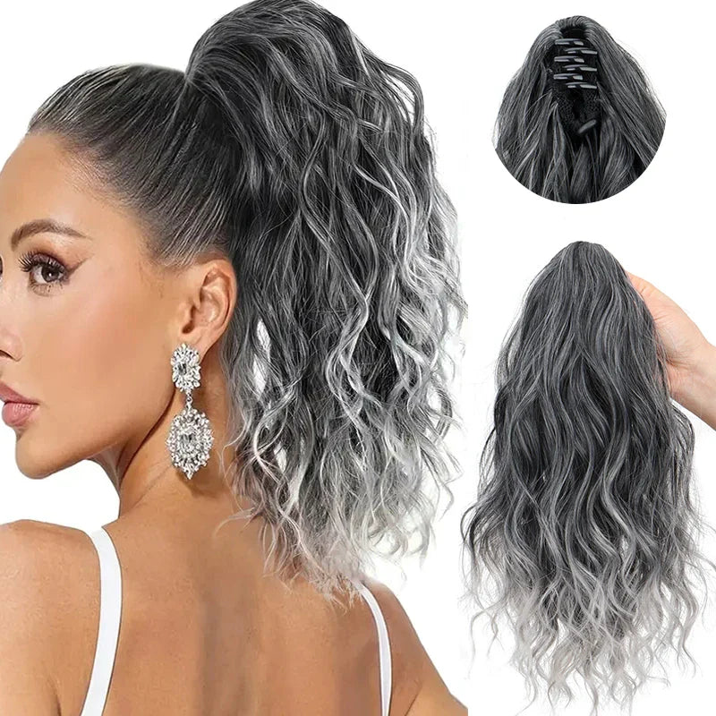 Synthetic Short Curly Water Wave Claw Clip-In Ponytail – Black & Blonde Hair Extension for Women Fashion Accessories