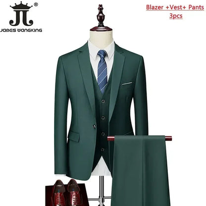 Men's 3 Piece Suit Set - Solid Color Formal Business Jacket Vest Pants Wedding Groom Party Tuxedo Outfit M-6XL