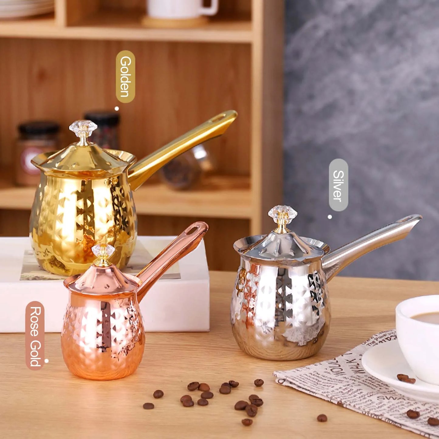Turkish Coffee Pot with Long Handle - Multi-Use Milk Frothing Pitcher, Greek Coffee Moka Pot, Small Butter Pot - Ideal Kitchen Gift for Men