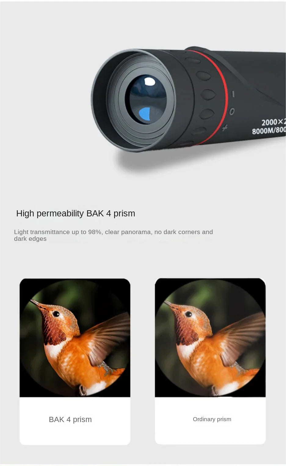 2000x24 HD Monocular Telescope – Mini Portable Phone Telescope with Holder for Outdoor Camping, Hunting & Birdwatching