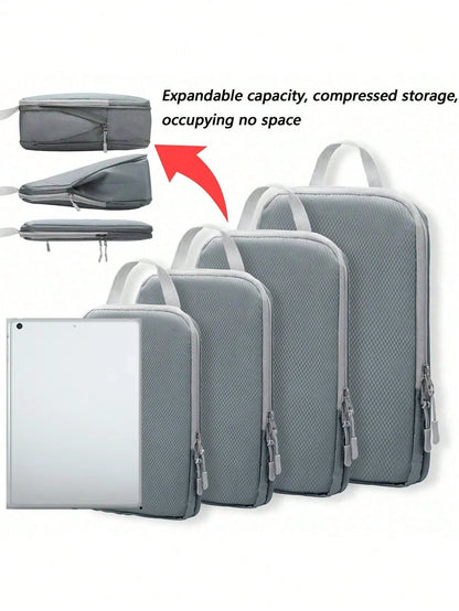 6-Piece Compressible Waterproof Nylon Packing Cubes Set – Portable Travel Storage Bags with Handbag Luggage Organizer