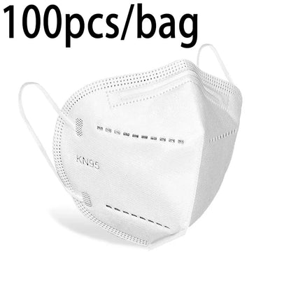 50/100PCS Adult KN95 Masks – Black & White, 5-Layer Dustproof Face Mask with Breathable Design & Adjustable Nose Bridge