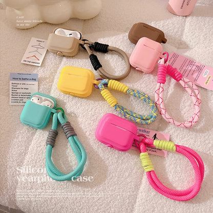 Cute Silicone AirPods Case with Strap — Fits AirPods (1st–4th Gen), AirPods Pro & AirPods Pro 2 (Soft Protective Cover)
