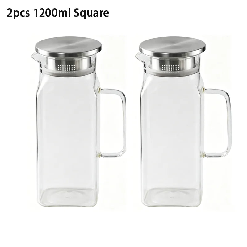 JUSTINLAU Borosilicate Glass Water Bottle - 1.2L/2L Large Capacity Juice & Drink Pitcher for Home & Restaurant
