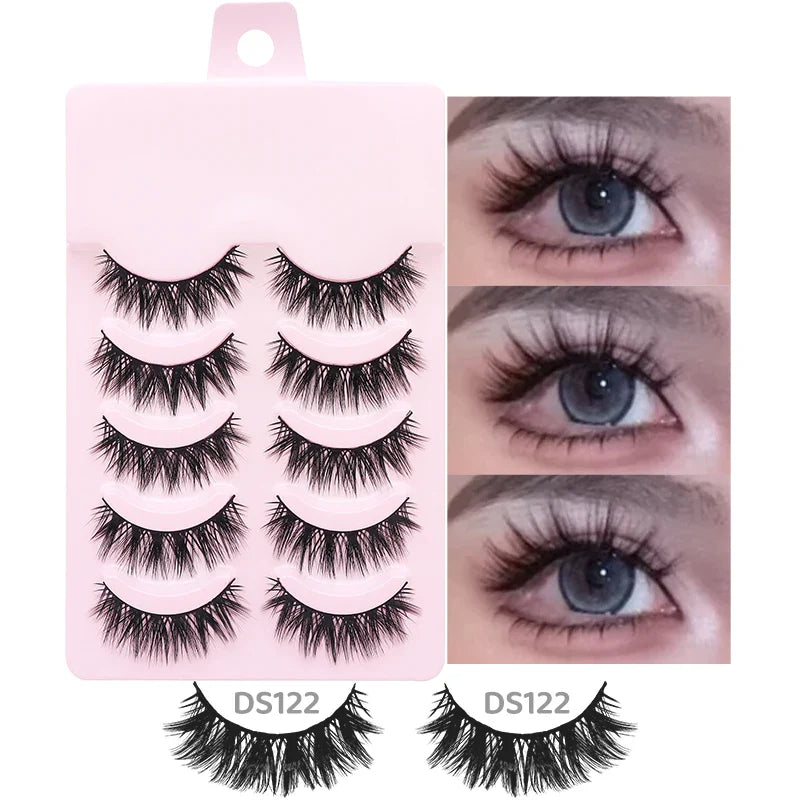 DINGSEN 5 Pairs Manga Style False Eyelashes — Soft, Natural, Long Anime Wispy Strip Lashes for Makeup