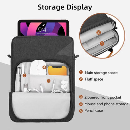 Waterproof Laptop Handbag Cover for MacBook Air and Pro - Multi-Pocket Notebook Bag for 9 to 13 Inch Tablets, 11-13 Inch