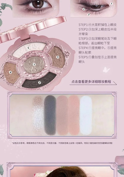 Flower Knows Moonlight Mermaid Eyeshadow Palette – 5-Color Matte, Shimmer & Glitter Waterproof Eye Shadow