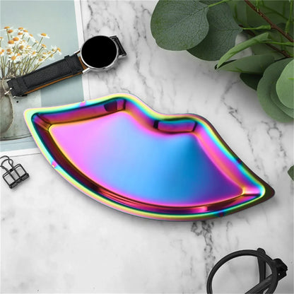 Stainless Steel Lip Shaped Jewelry Tray – Decorative Cosmetic Organizer & Metal Storage Dish