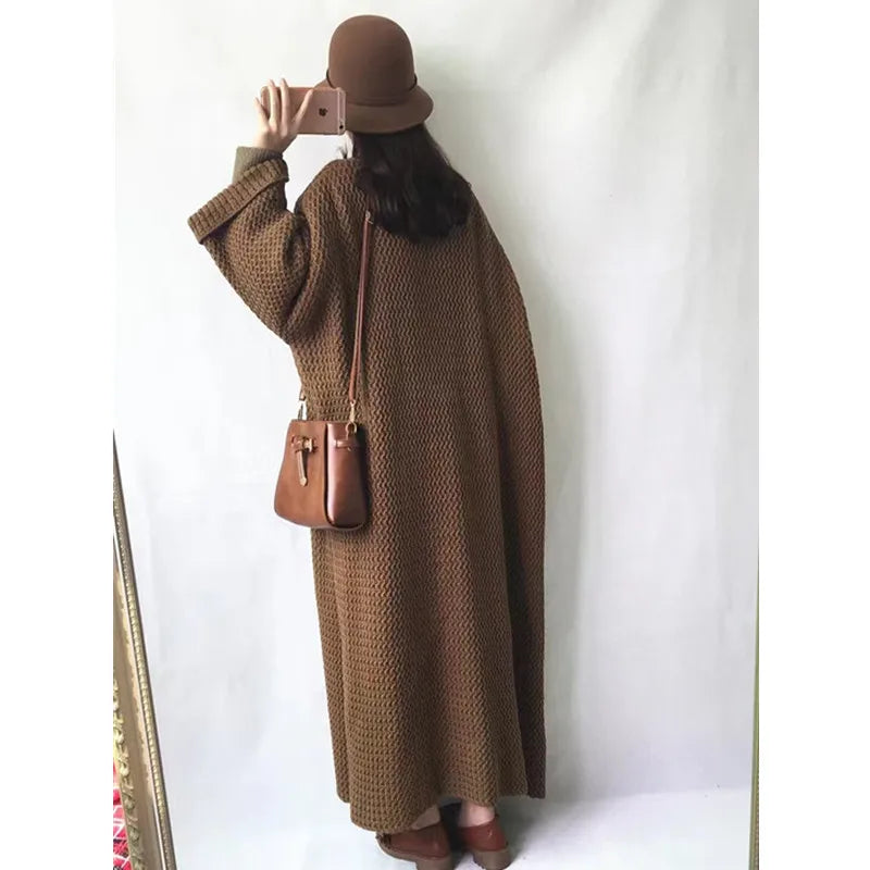 Autumn Winter Women’s Long Knitted Cardigan Sweater – Casual Loose Warm Long Sleeve Coat