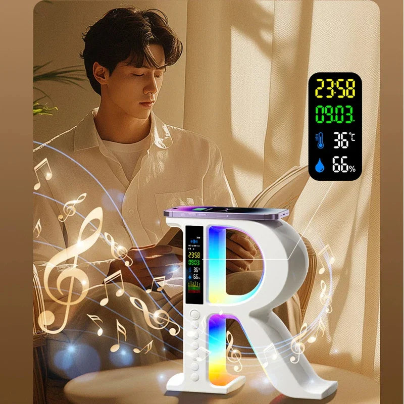 Wireless Bluetooth Speaker with RGB Lights – Portable Radio, Wireless Charging, Lyrics Display Atmosphere Speaker for Home & Outdoor