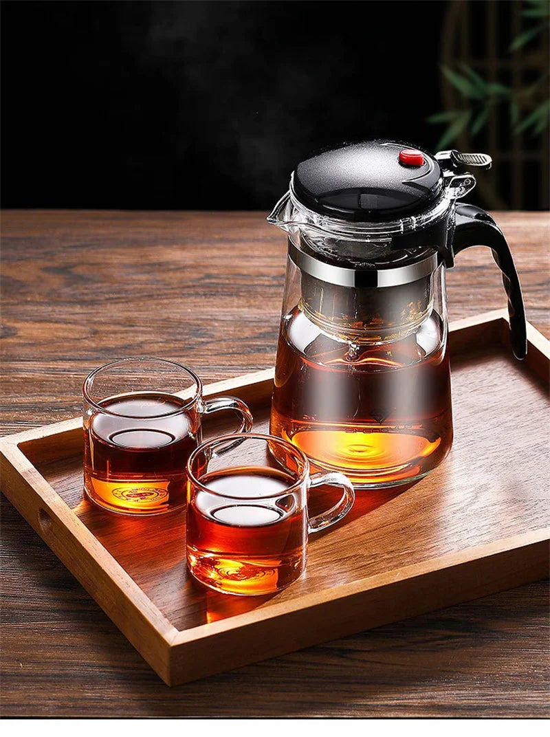 Heat-Resistant Glass Teapot with One-Click Filter – Tea & Coffee Pot, Tea Water Separation, Home Teaware Set