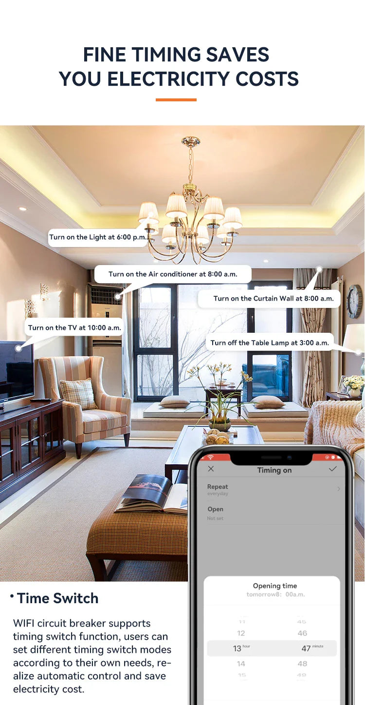 ETEK Tuya WiFi Smart Circuit Breaker RCBO – Remote Control, Short Circuit Protection, Timer, 2P 16A-63A, Smart Life App (EKR3L)