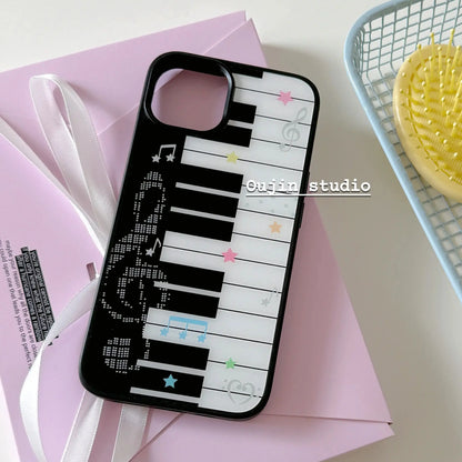 Cute Piano Art Star Phone Case - Y2K Keyboard Design Cover for iPhone 17, 16, 15, 14, 13, 12, 11, X, XR, 8 & 7 Plus