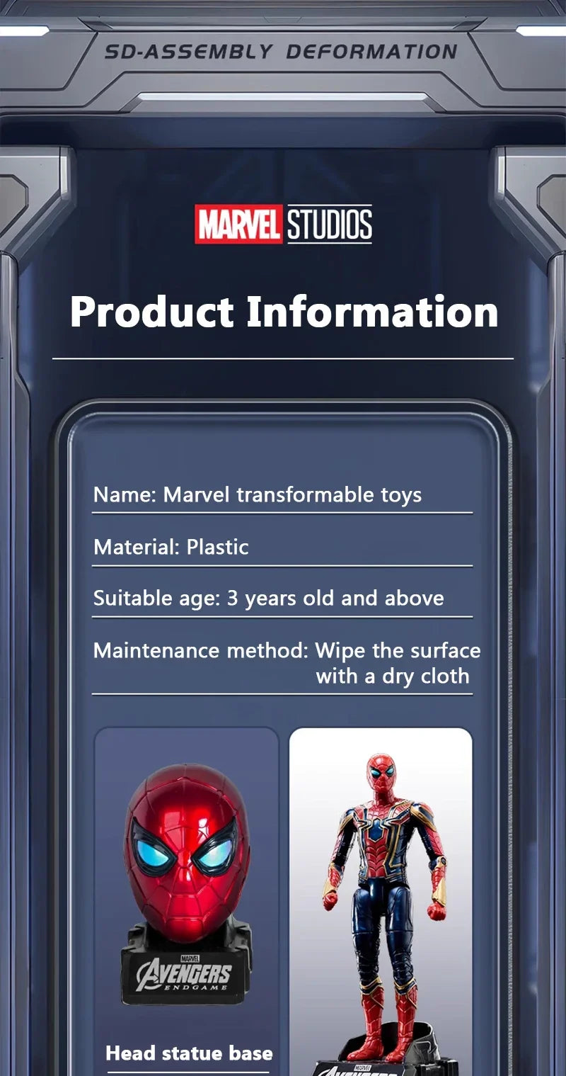 Marvel Iron Man Head Shaped Action Figure – Deformable Toy with Spider-Man Joints, Mobile Model Doll for Kids’ Educational Play