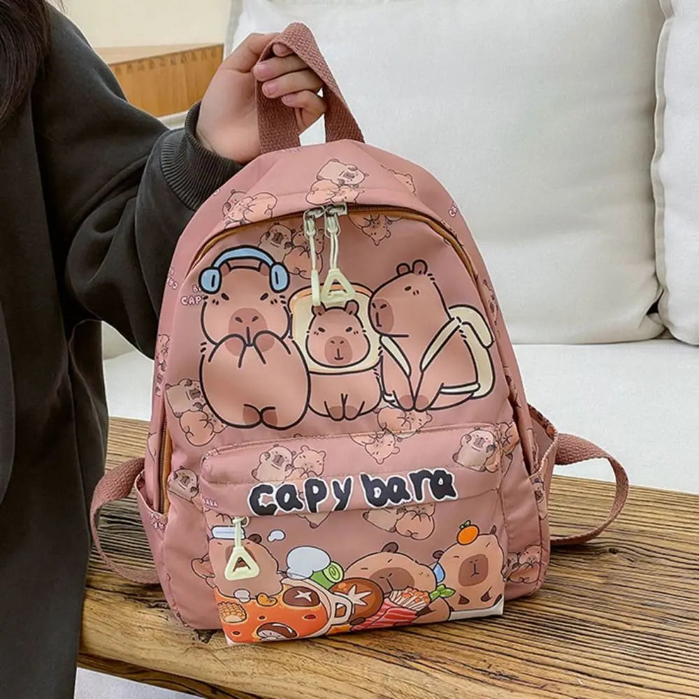 Cute Capybara Backpack | Large Capacity, Breathable Nylon Schoolbag for Students, Women & Girls, Ultra-Light Book Bag