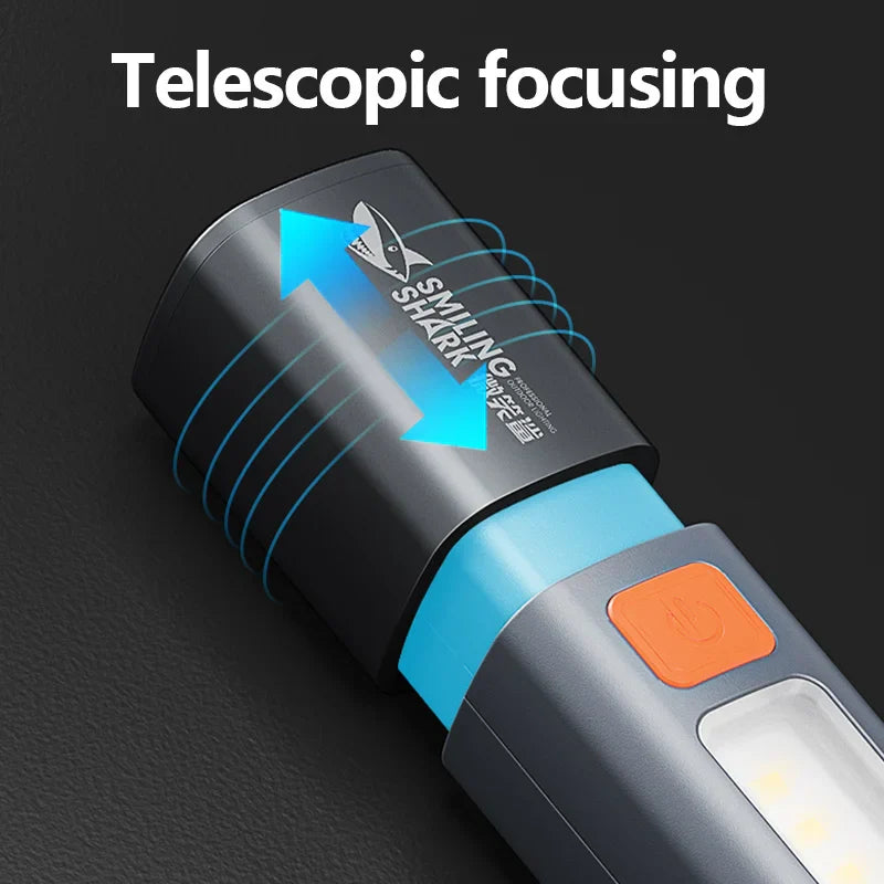 Smiling Shark SD1023 LED Torch Light: Super Bright Flashlight with USB Rechargeable, Zoomable, Waterproof Design - Perfect for Camping