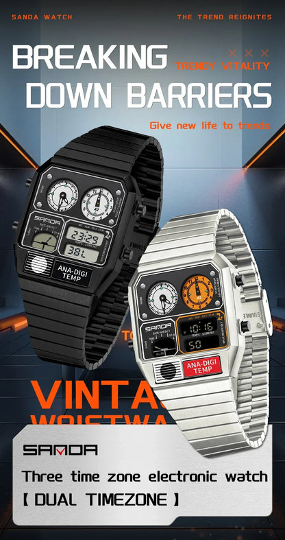 SANDA 3192 Men's LED Square Watch with Thermometer, Stopwatch & Chronograph – Multi-function Casual Timepiece for Youth   2/2
