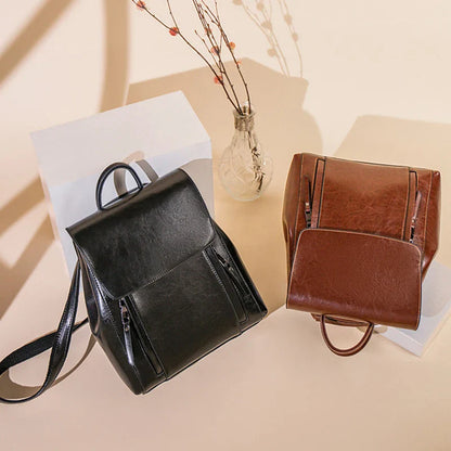 Women's Genuine Leather Backpack - Crossbody Shoulder Bag, School Bag, Laptop Rucksack, and Messenger Bag for Girls
